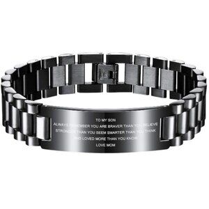 To My Son Bracelet Gift Love Mom Stainless Steel Courage Inspirational Wristband